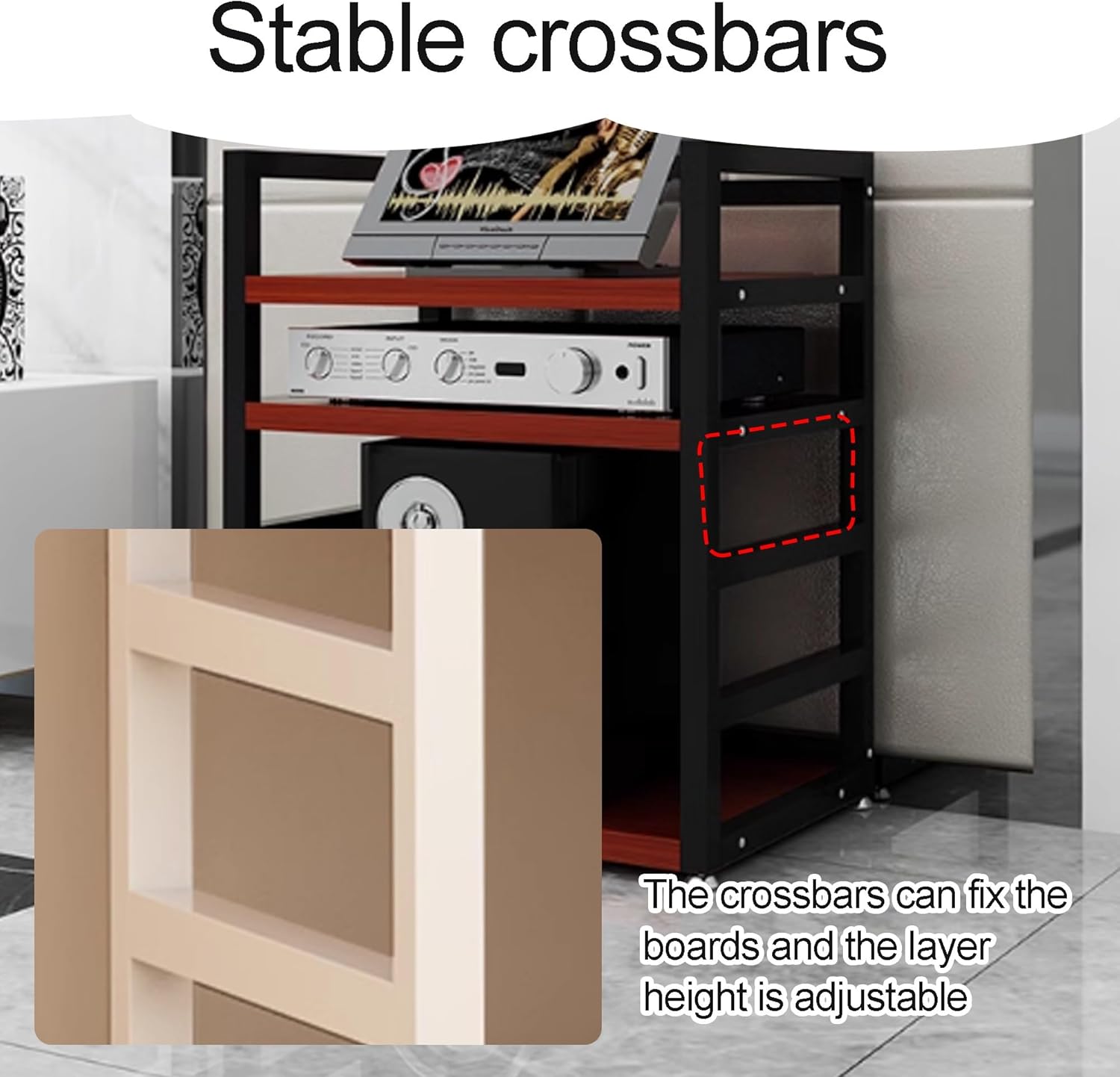 4 Tier AV Media Stereo Stand 67cm high Audio-Video Shelving Media Cabinet Audio Component Rack Open Media Console Audio Rack Tower for Recording Room