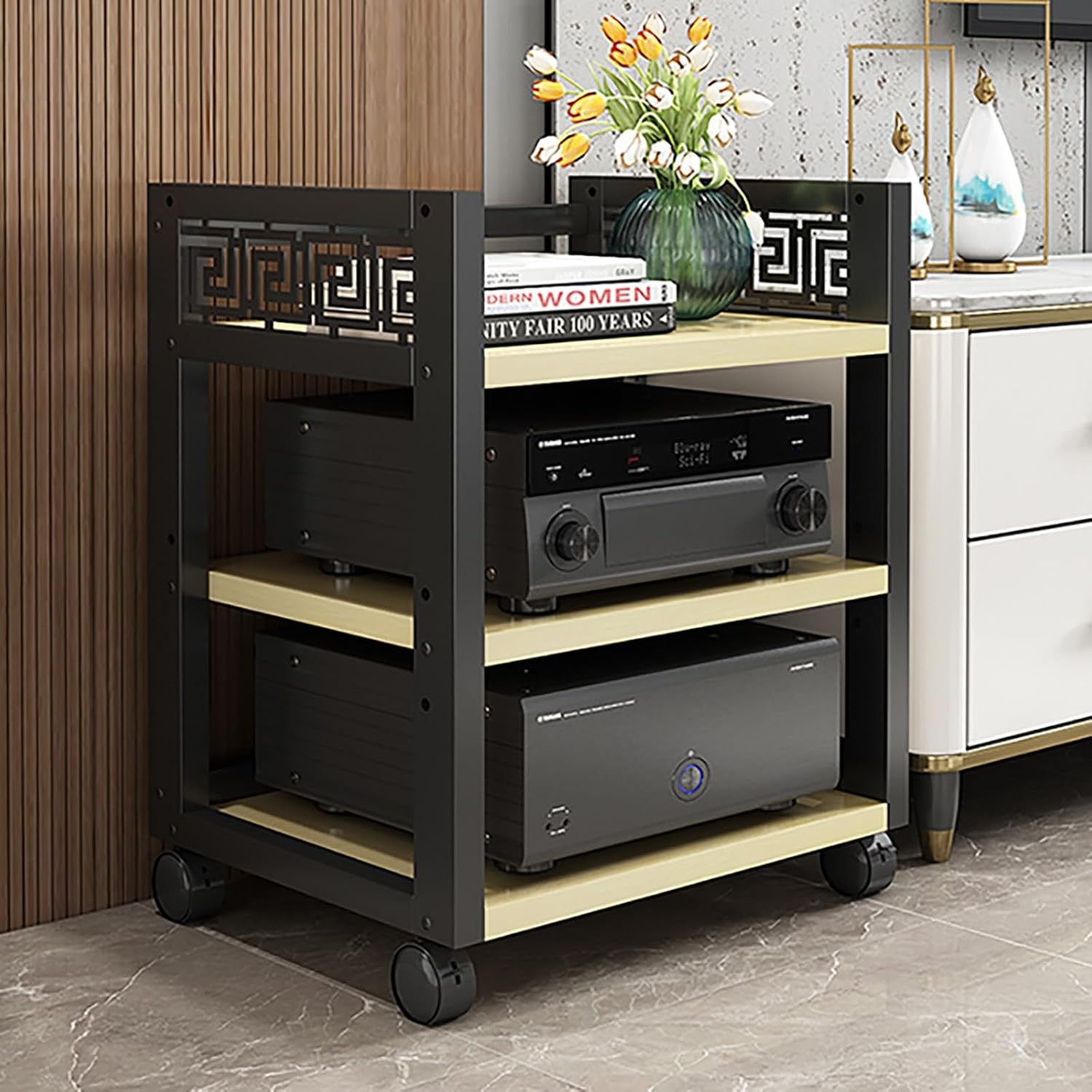 ZIHESY Rack Audio Tower AV Media Stand Video Component Cabinet Audio Rack Tower with Wheel