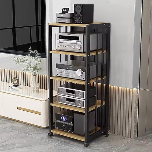 Heavy Duty AV Media Stand on Wheels - 5-Tier Adjustable Audio Rack for Home Theater