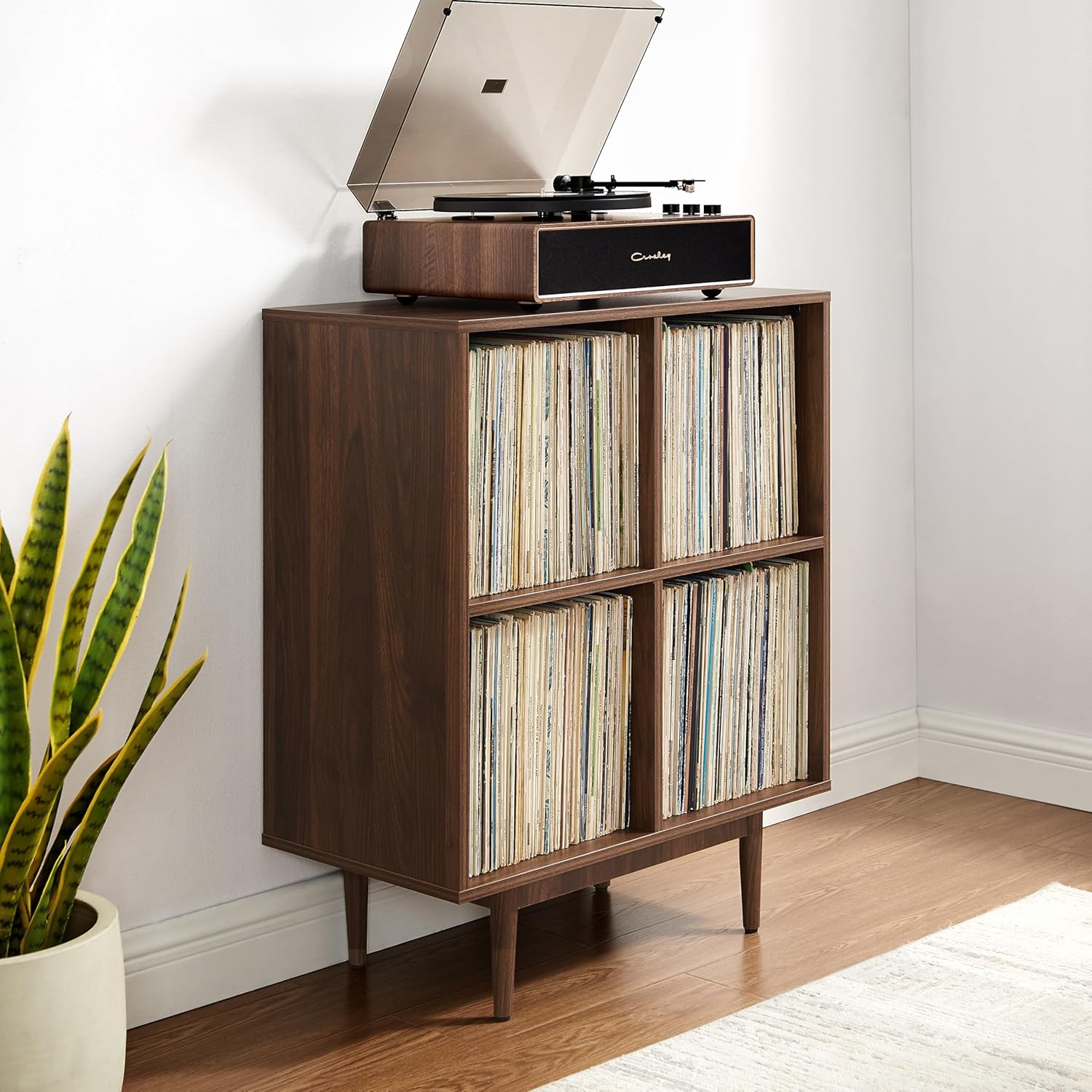 Crosley Furniture Liam Vinyl Record Storage 4 Cube Media Stand for Turntables