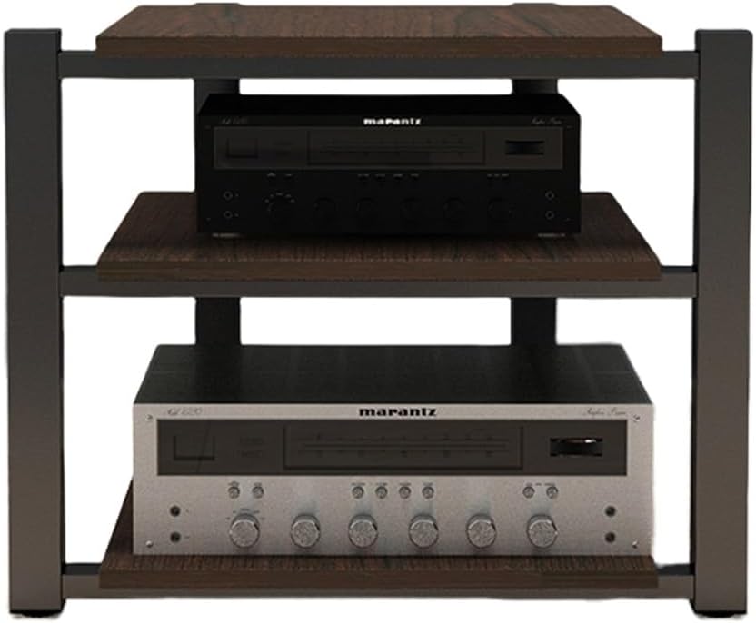 KGPGNYMYHA 4 Tier TV Rack Metal Frame AV Media Stand Rack Audio Tower Wooden Corner Entertainment Center Stereo System/Multimedia/Phono Rack(Brown