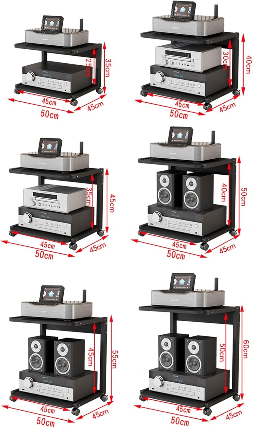Media Stand 2-Tier Movable AV Media Stand Corner TV Shelf Amplifier Rack Audio DVD CD Players Stand Modern Stereo Component Cabinet Open Storage Shelf for Home/Office/Theater