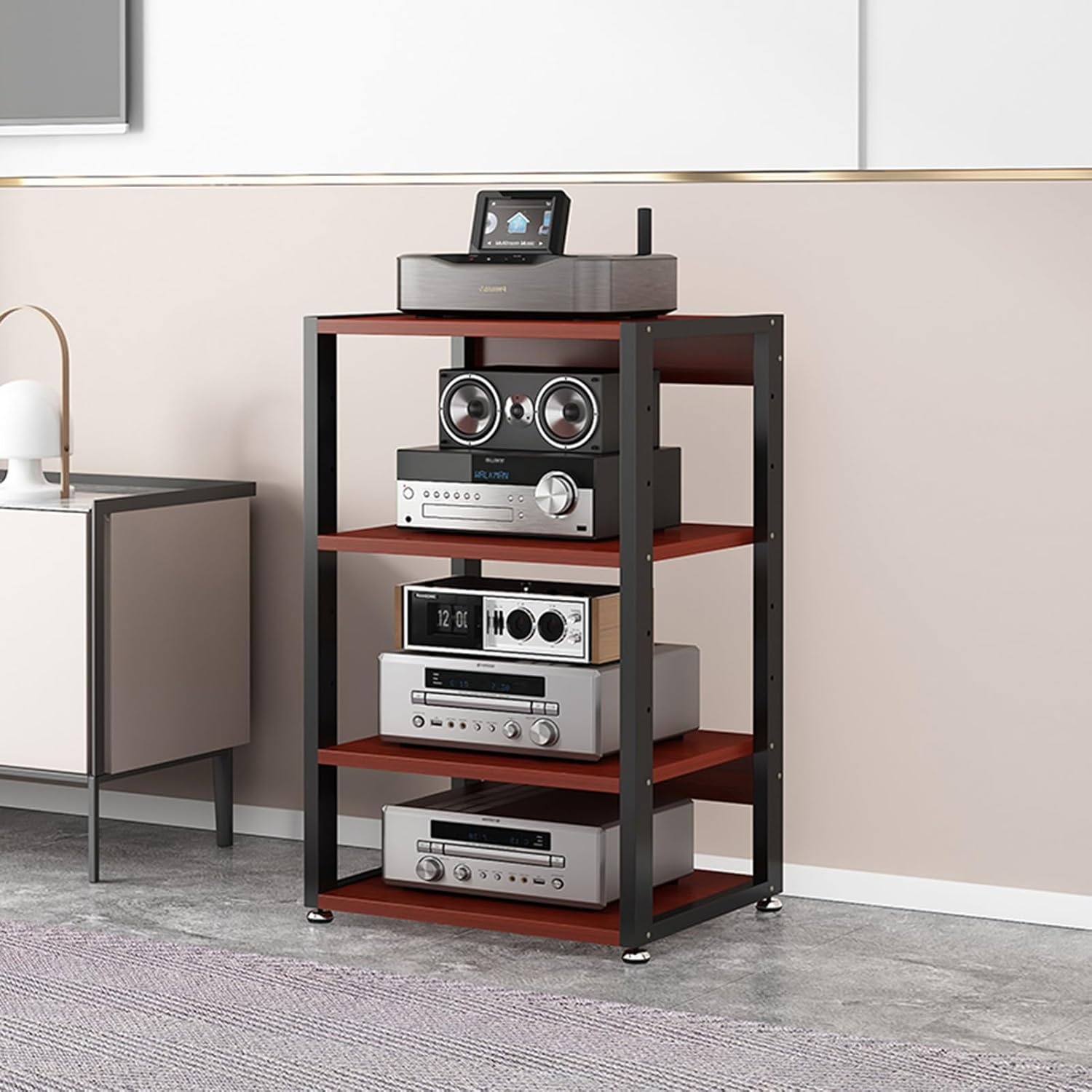 UYCVT Movable Media Stand Av Media Stand Cabinet Floor-Standing Audio Rack Cd Player Stand Home Corner Tv Stand Stereo Components Cabinet-B-4 Tier-55X40X90CM
