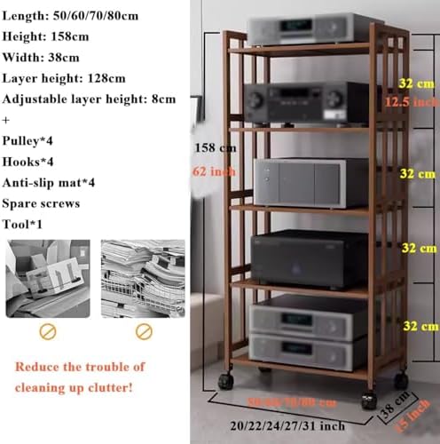 UYCVT Adjustable 2/3/4/5 Media Stand with Wheels - Versatile Storage for Tv Projector Cd Player Printer & Stereo Receiver - Perfect Home/Office Corner Solution-W-50cm-5 Tier