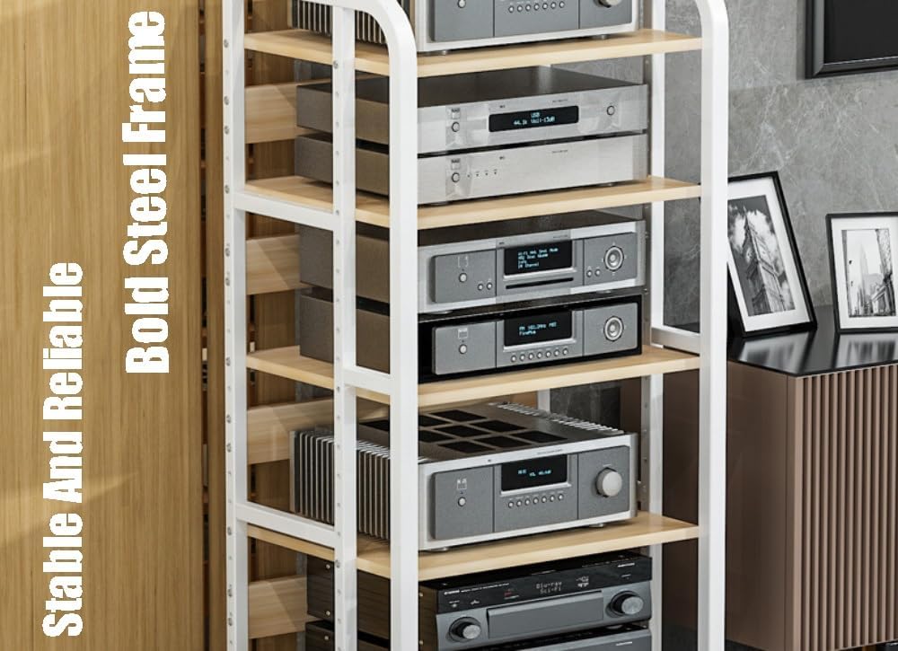 4 Tier Audio Rack AV Media Stand Assembly Cabinet Corner Shelf Wooden Stereo Cabinet Audio Rack Tower CD Player Stand for Home/Office/Audio Video/DJ/Theater