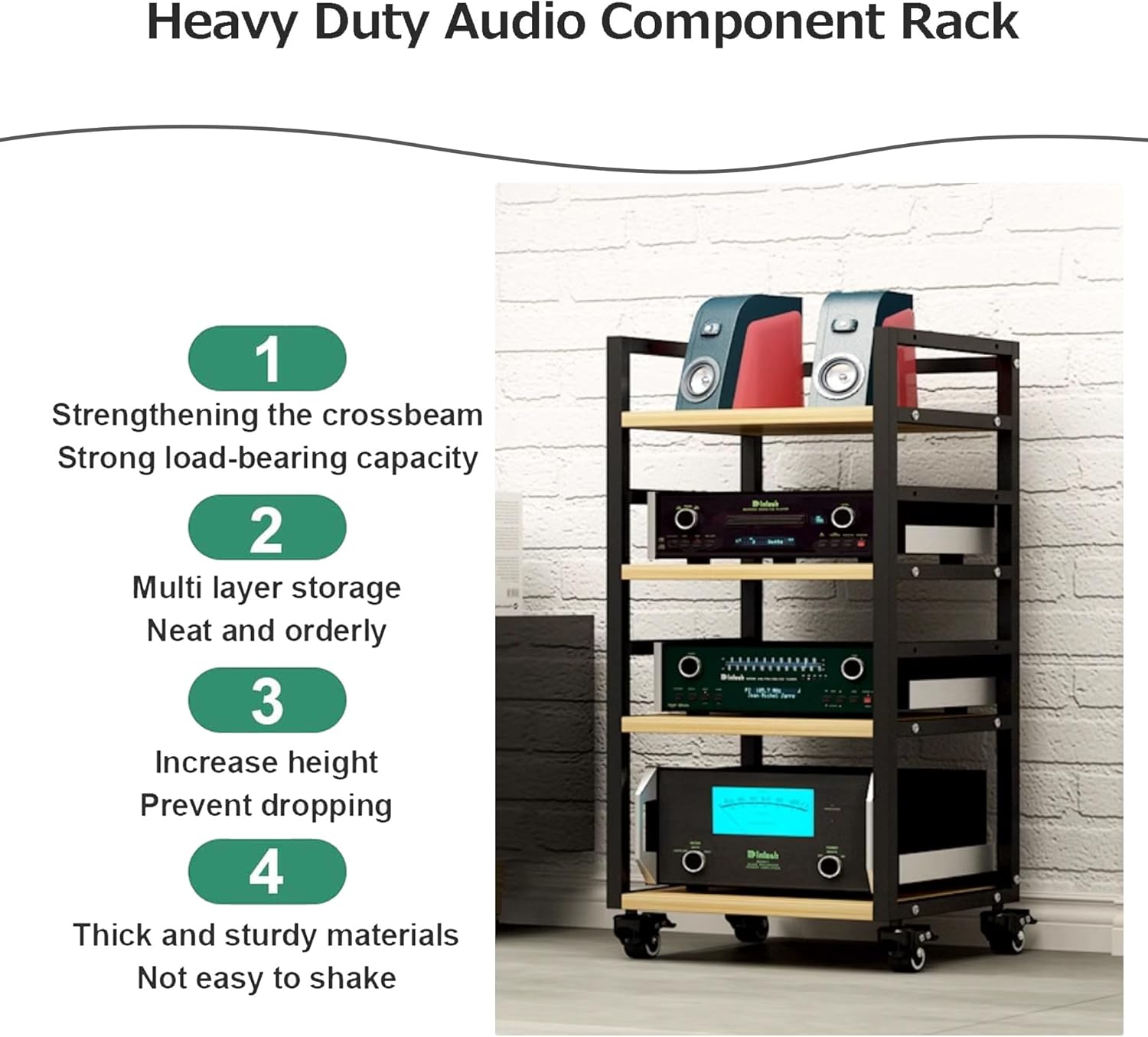 AV Media Stand Audio-Video Shelving Audio Rack with Universal Wheel Video Game Console Shelf Audio Tower Adjustable Shelves Corner Shelf Stereo Stand for Recording Room(Pomelo Wood)