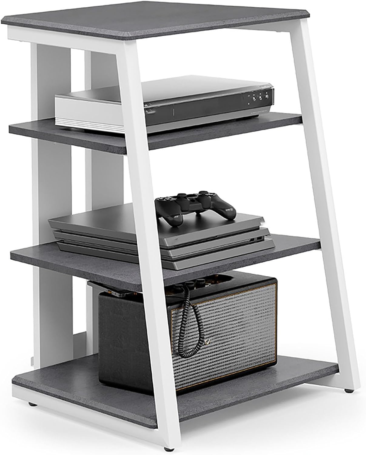 UYCVT 4-Tier Corner Av Media Stand Adjustable Wood Audio Rack Open Storage Cabinet for HiFi Systems Stylish Beige Design Perfect for Living Room & Entertainment Areas-Grey-61 * 51.8 * 78cm