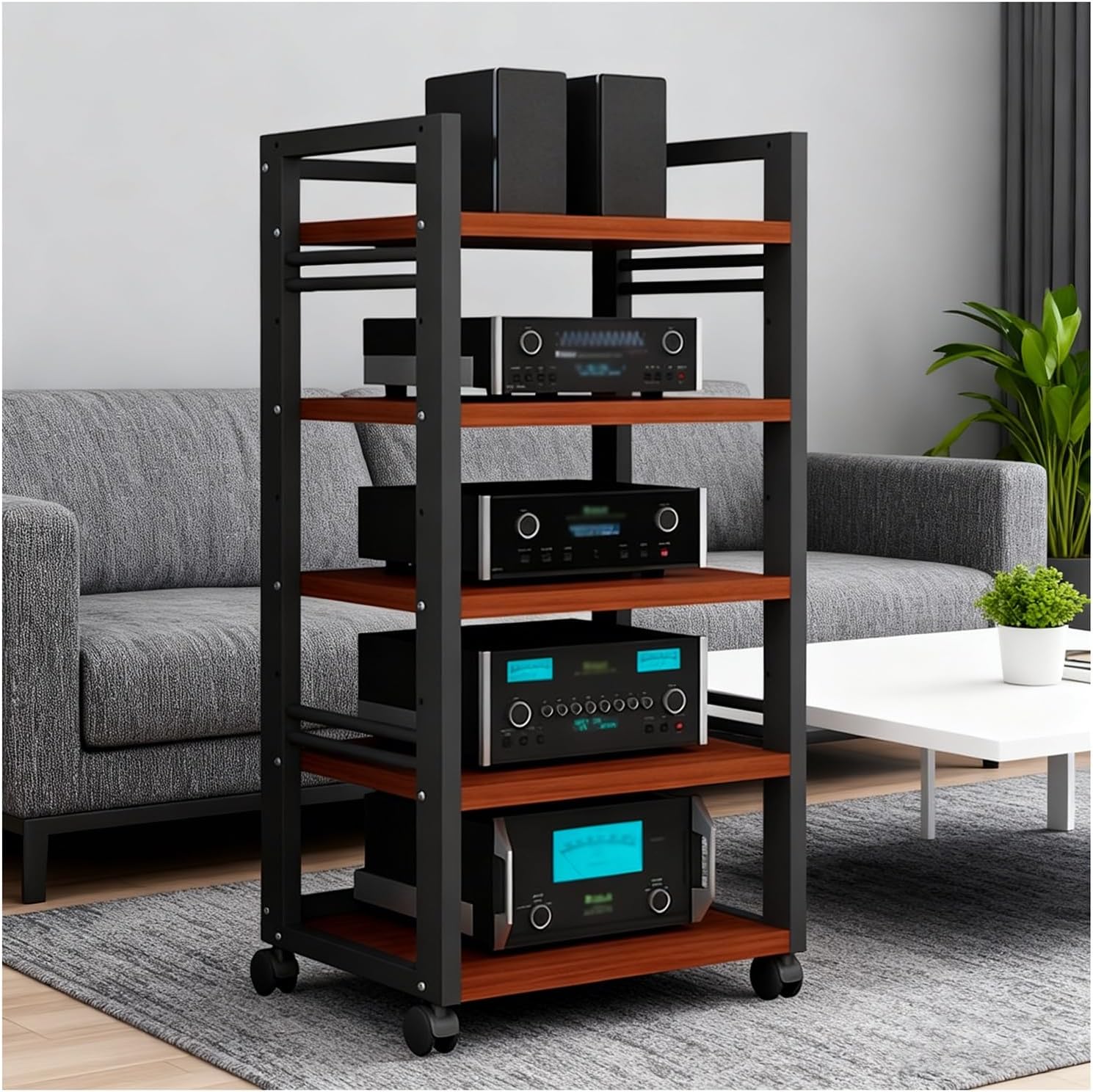 HiFi Stand Stereo Rack AV Media Stand with Wheels