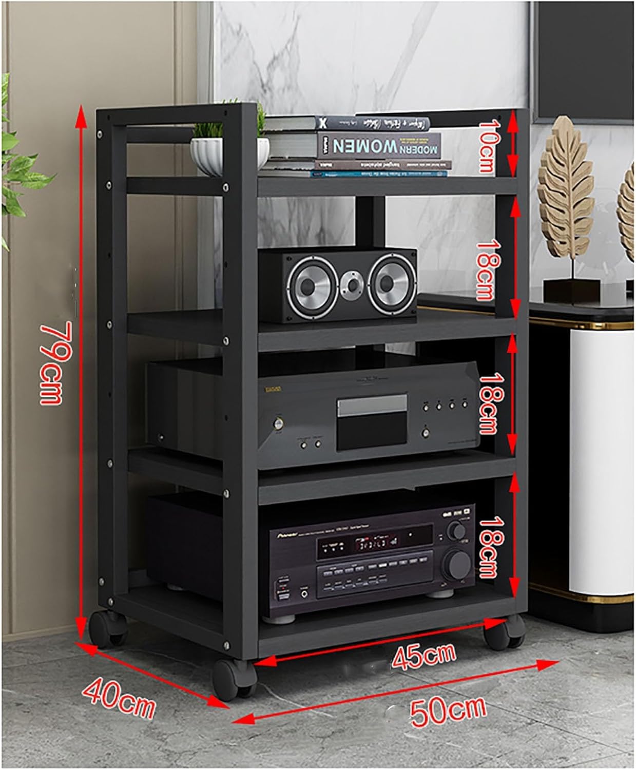 LIPJIA Shelves Removable Audio Stand CD Rack Corner Rack Component Cabinet Stereo Rack Audio Tower with Height Adjustable Wooden Shelf for Home/Office/Audio Video (Color : B-4-50X40X79CM)