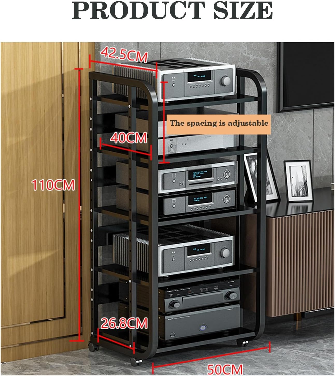 5-tier AV Media Stand Corner Frame Component Cabinet With Height Adjustable Wooden Shelf