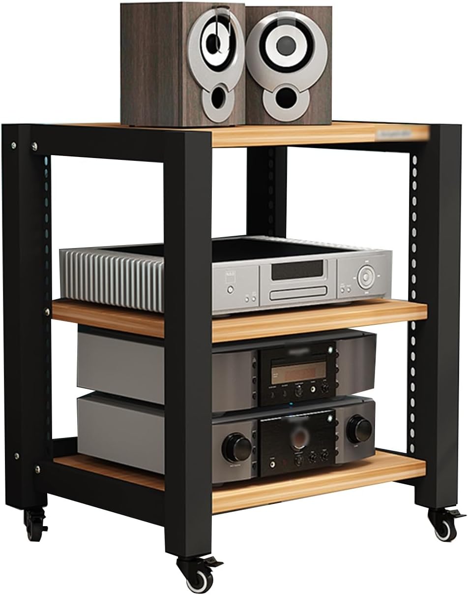 3 Tier Furniture Media Rack DVD CD Player Stand Audio Rack Power Amplifier Equipment Cabinet With Height Adjustable Wooden Shelf Floor Standing Storage Rack ( Color : Style 2