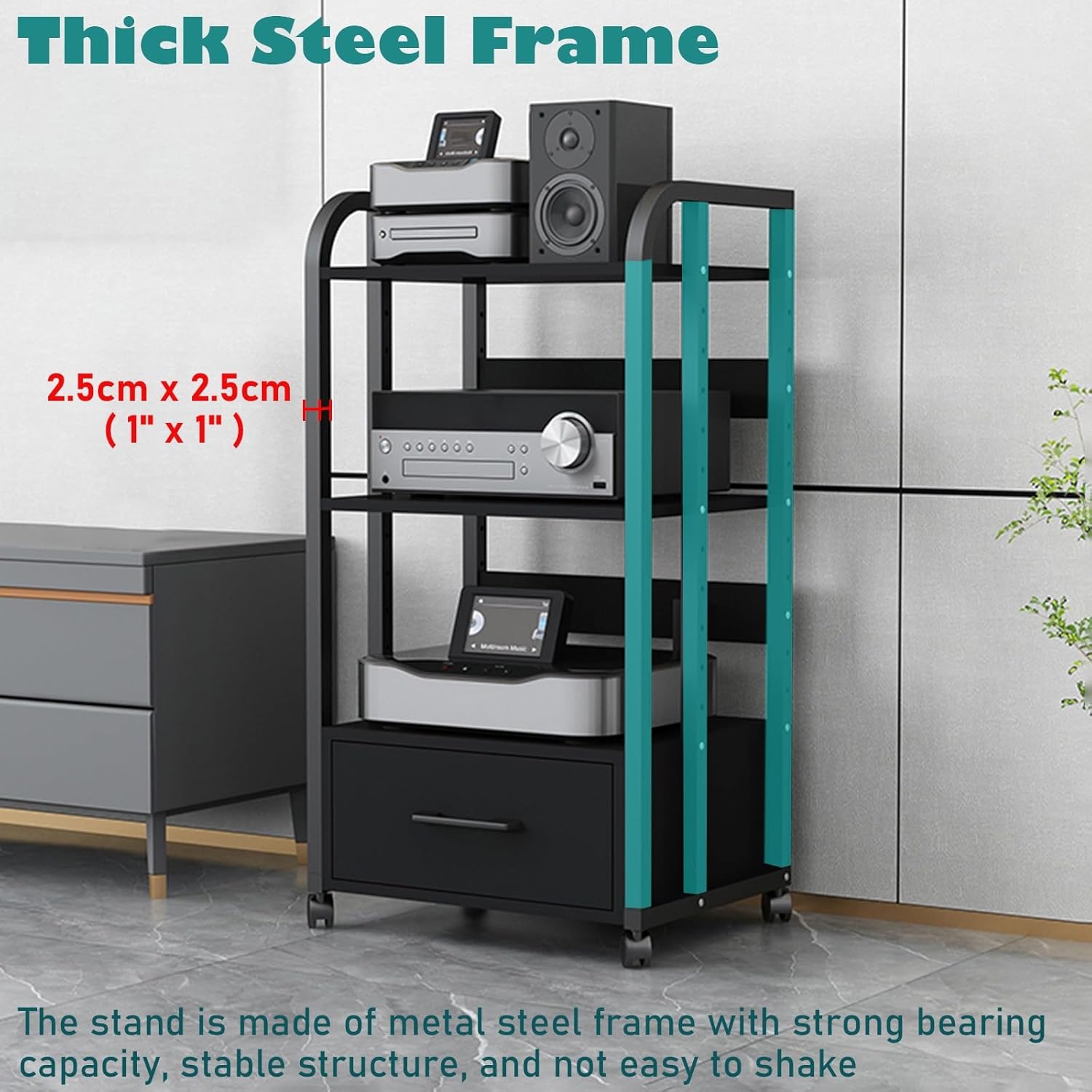 LXLZYXSF 4 3 2 Tier Mobile Stereo Components Rack AV Media Stand