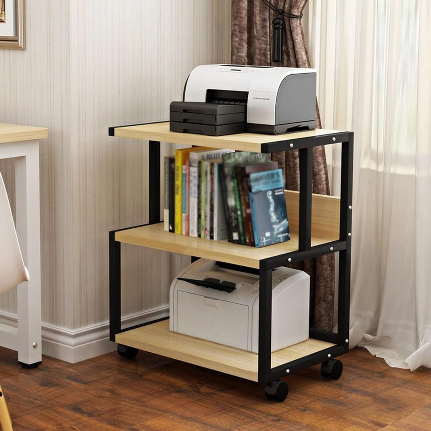 Multi-Tier Audio Rack with Wheel HiFi AV Cabinet Mobile Kickstand CD Rack Media Storage Shelf Protects and Organizes Your Valuable Music