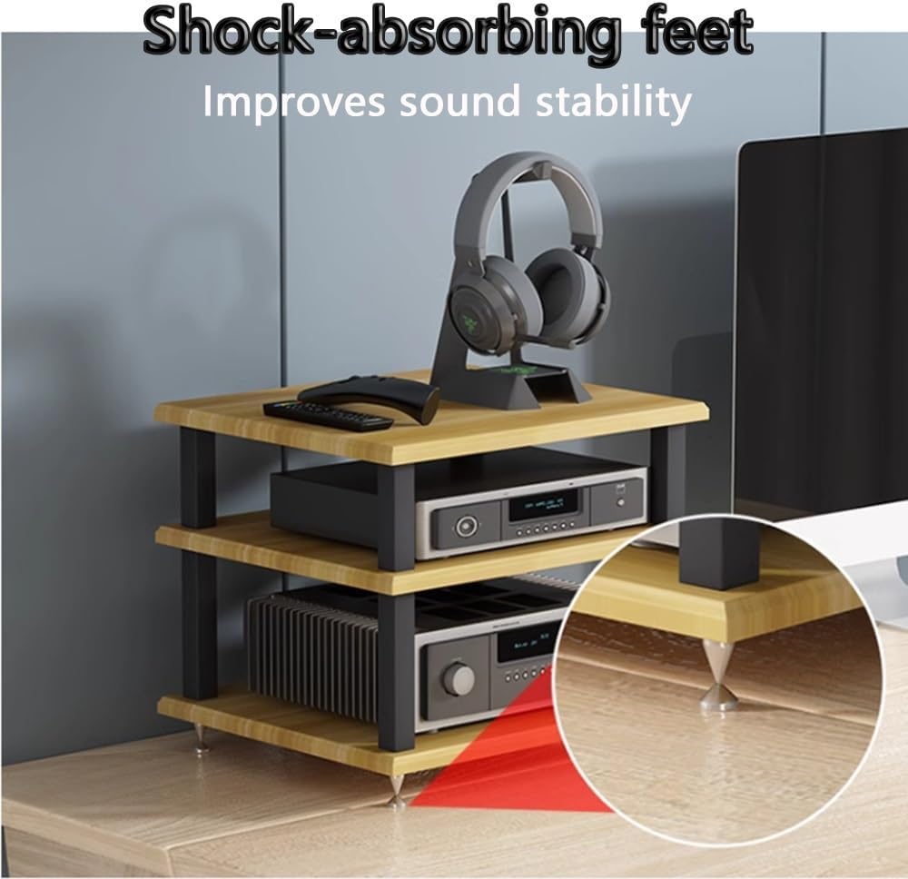 NILZA 4 Tiers Audio Rack Storage Shelf Desktop Av Stand Home Office Stereo Stand Wooden Shelves Audio Video Media Stand Component Cabinet Audio Tower Stand for Home/Office/Theater(Walnut