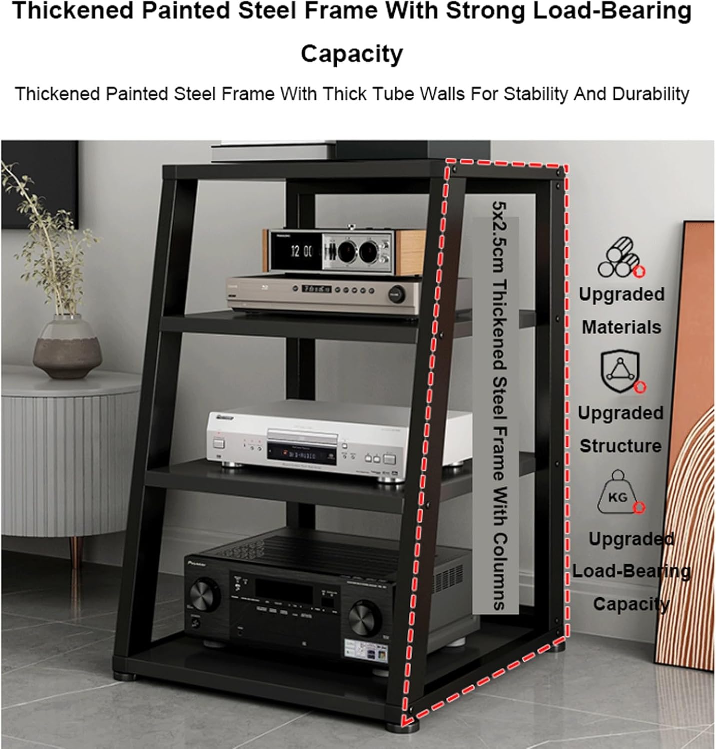 XMFBSY Medios AV Media Stand with Wheels Trapezoidal Game Console Shelf Rolling Home Stereo System Entertainment Components Cabinet for Record Player Organizer(Black