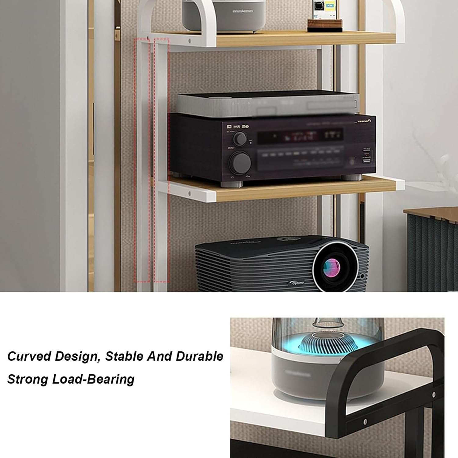 DONGYUE Movable 4-Tier AV Media Stand Audio Rack CD Player Stand with Height Adjustable