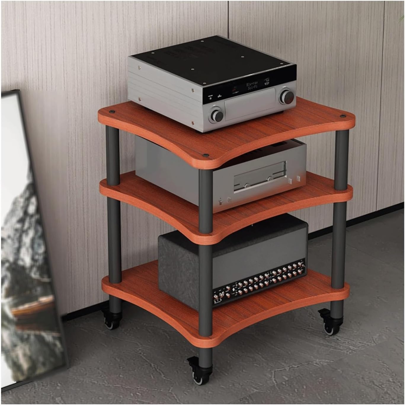 XMFBSY Medios Audio-Video Media Stand Modern Home Stereo System Entertainment Components Cabinet Heavy Duty Audio Rack Tower with Wheels for Home Organizer(Brown