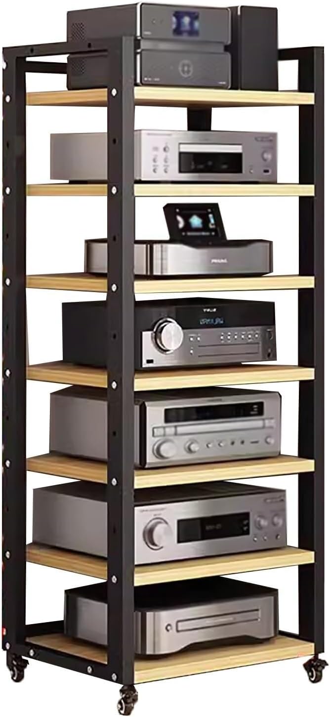 Beige 7-Tier Heavy-Duty AV Media Stand Sturdy Audio Video Rack for CD Players