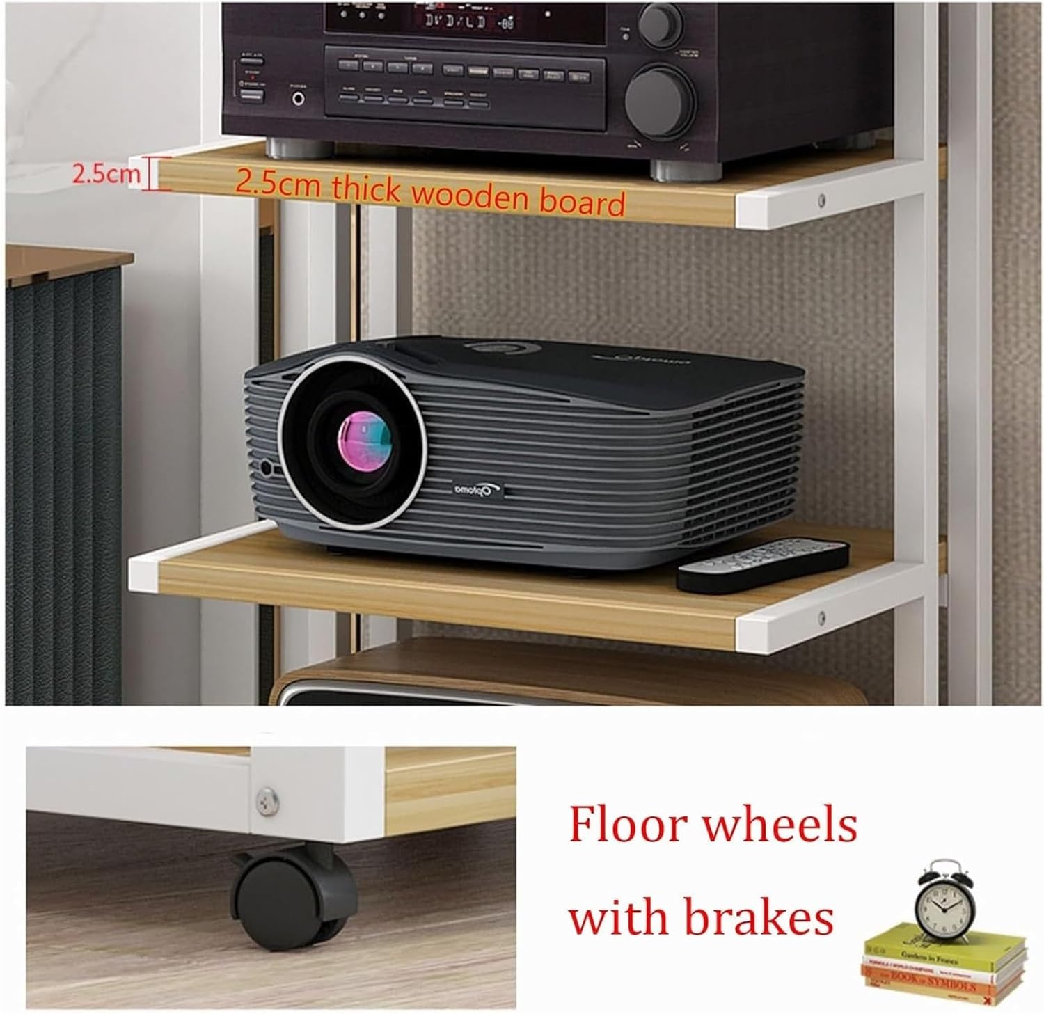 LemNin AV Media Stand AV Media Cabinet Stand 4-Tier Movable AV Media Cabinet Stand Stereo Component Cabinet Wooden Shelf(C)