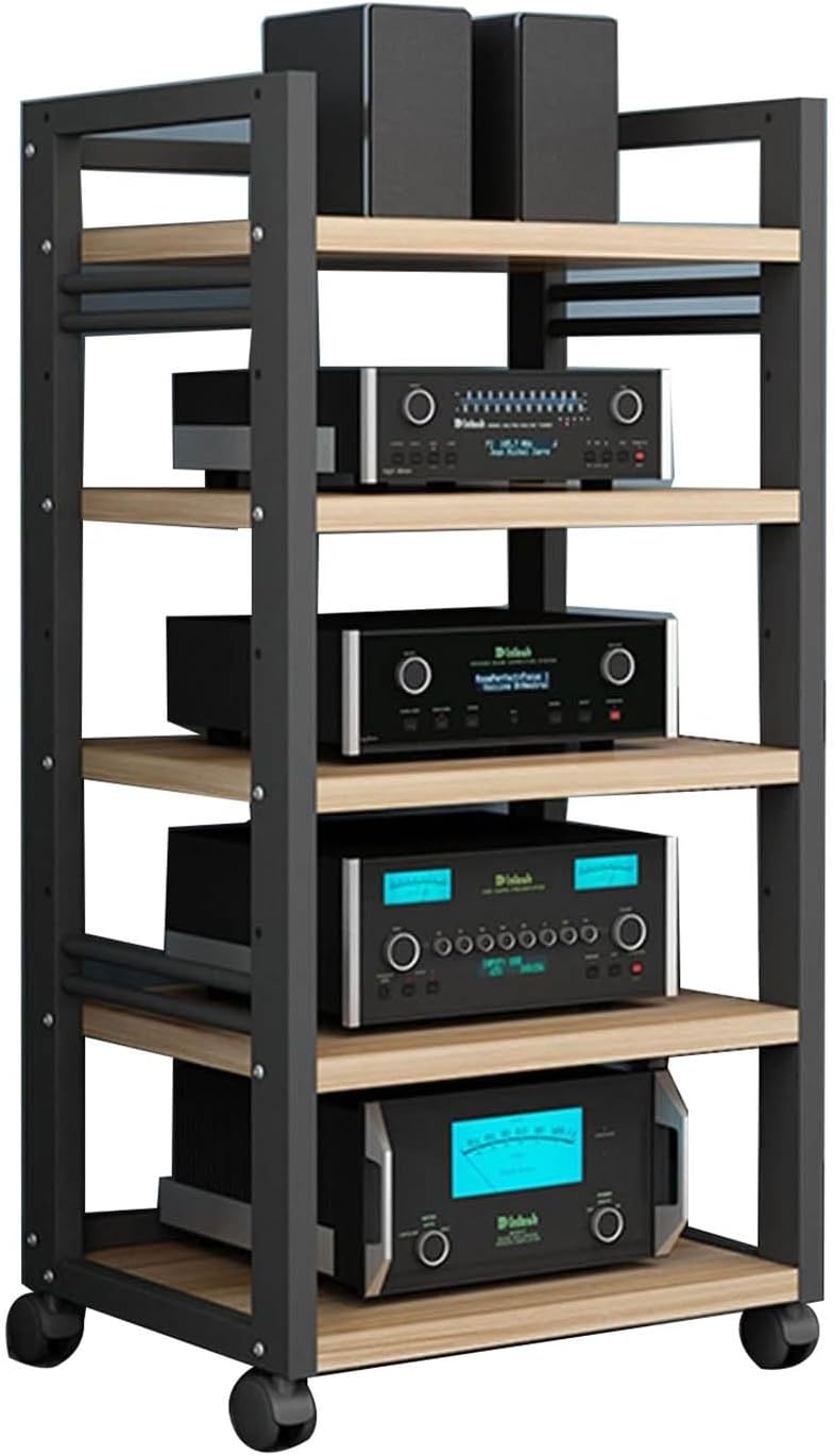 YLQFGUVWK 5-Layer Removable AV Media Stand CD Player Stand Stereo Component Storage Cabinet With Height Adjustable Wooden Shelves For Home/Office/Theater(Color 2