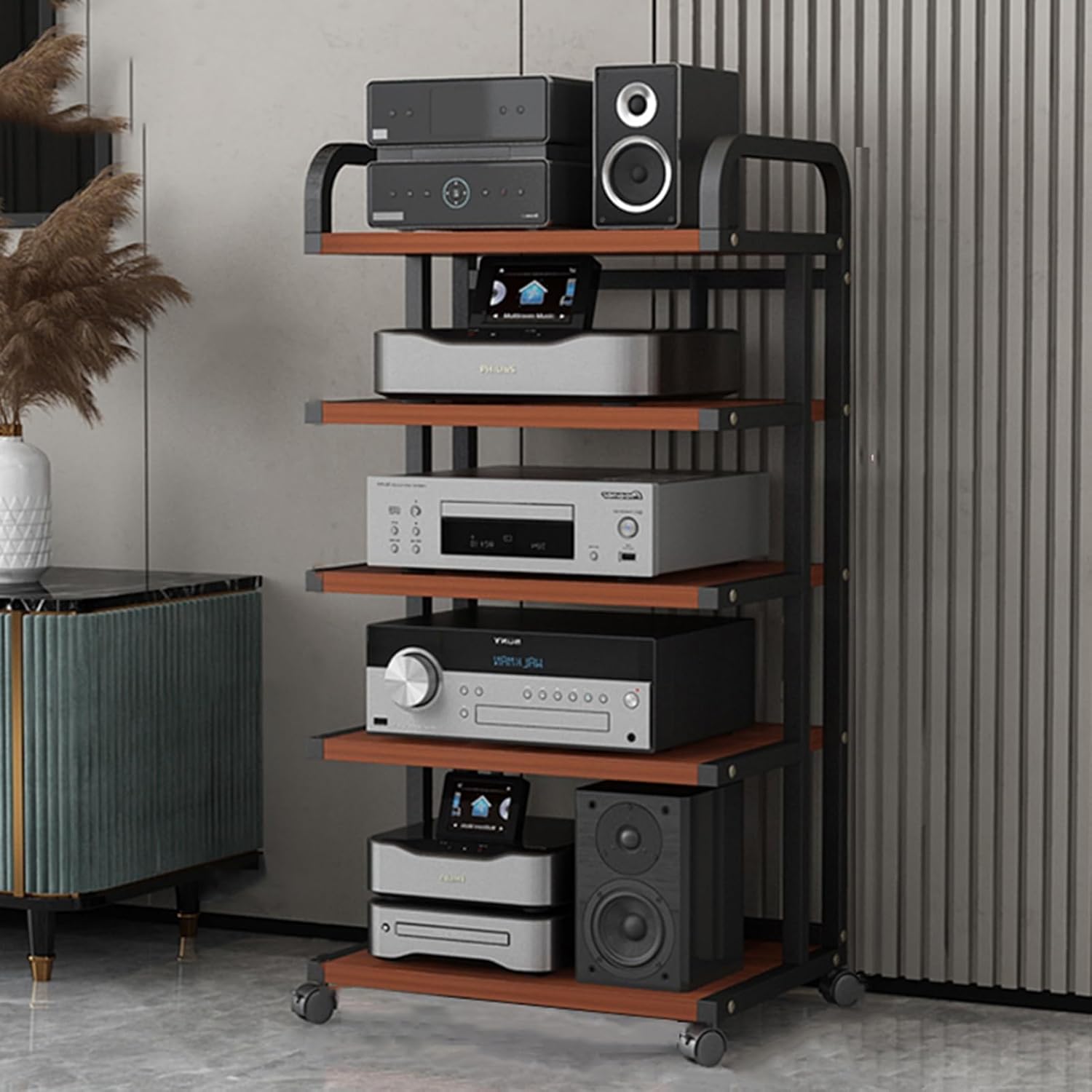 YLQFGUVWK Modern Audio Video Media Stand with 5 Shelves Stereo Component Storage Cabinet