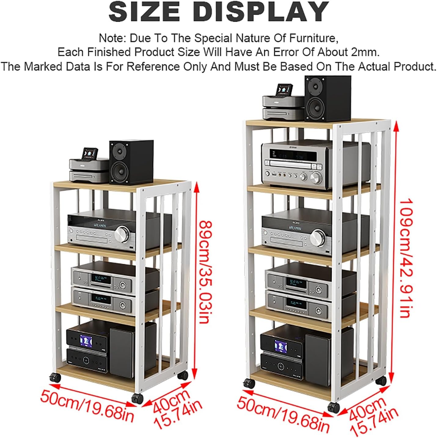 Media Stand Audio Rack Tower Sturdy Audio Rack Stand Tower with Height Shelves Floor-Standing Audio Rack with Universal Wheels Easy to Assemble for Meeting Living Gaming Recording Room.(White