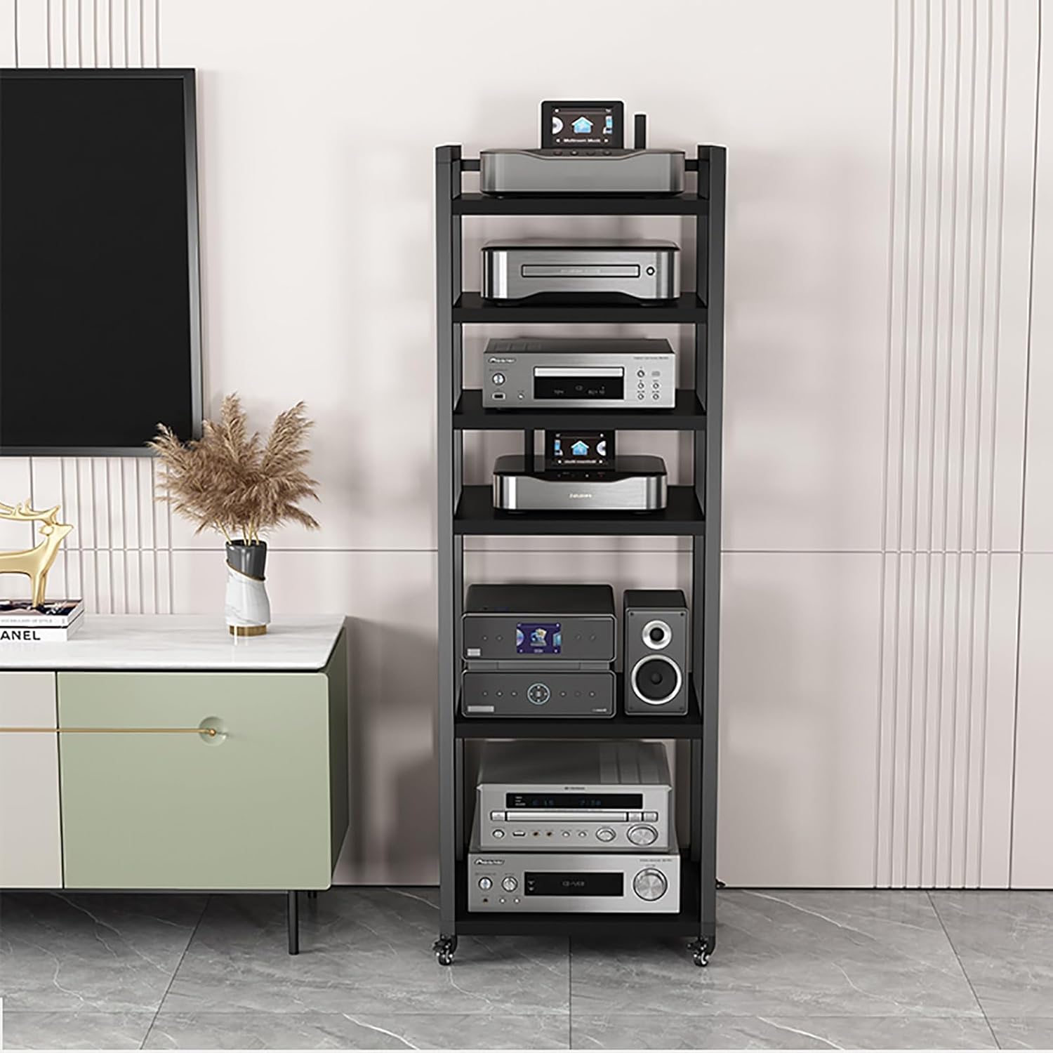 Heavy Duty Audio-Video Media Stand with Height-Adjustable Shelves