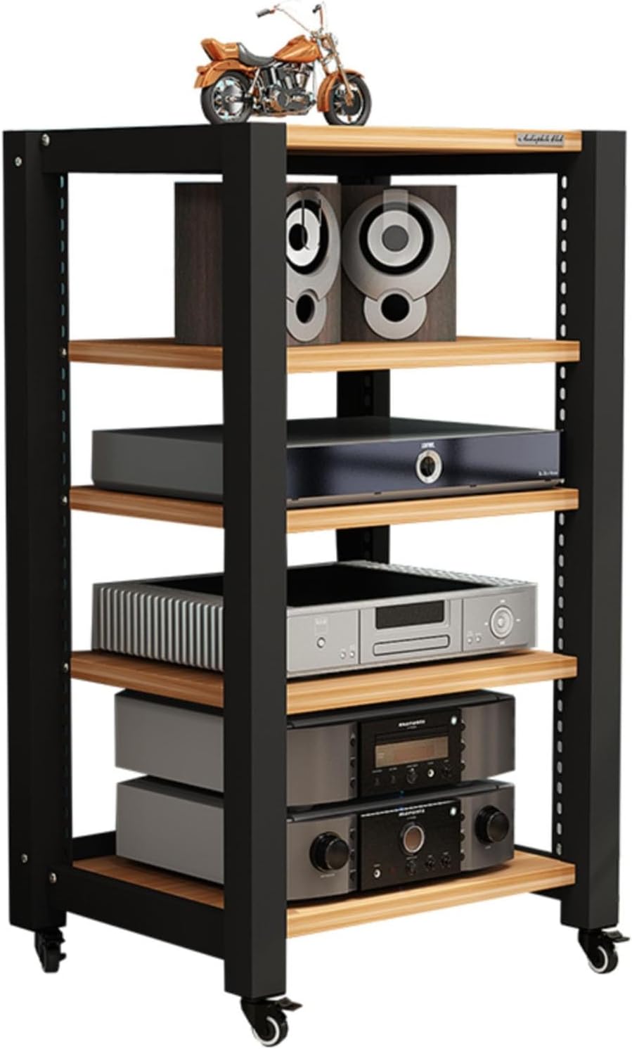 Movable AV Media Stand CD Player Stereo Component Cabinet Audio Tower Home Theatre Hi-Fi Rack Amplifier Rack Open Storage Cabinet with Height Adjustable Wooden Shelf(Size:5-Tier)