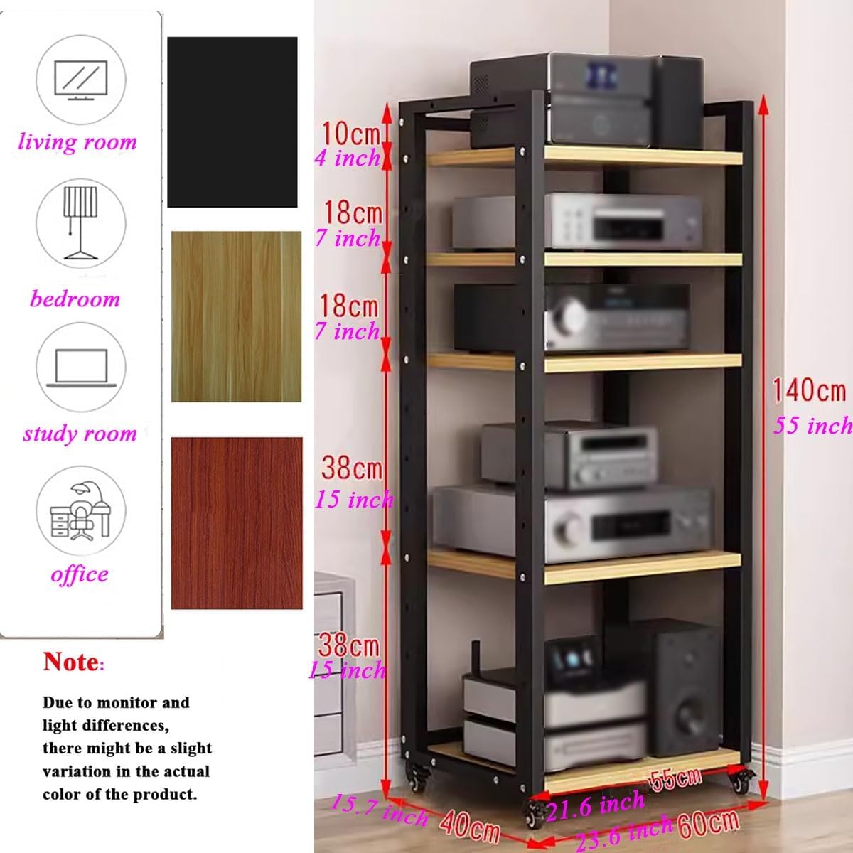 5 Tier Tall Audio/Video Tower Corner Media Component Stand