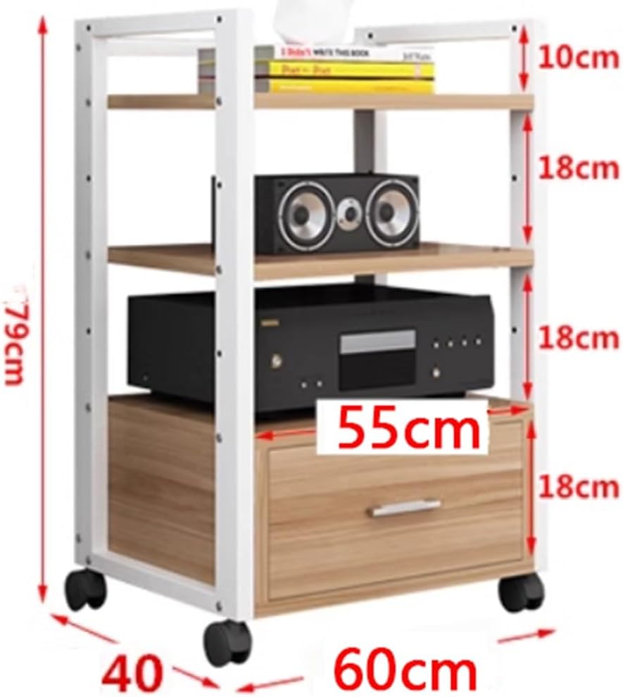 NILZA Open Audio Rack with Drawer Audio Stand CD/DVD Player Rack Corner Media Stand Component Cabinet Stereo Rack Audio Tower 3-Tier Amplifier Stand for Home/Office(Black+Walnut