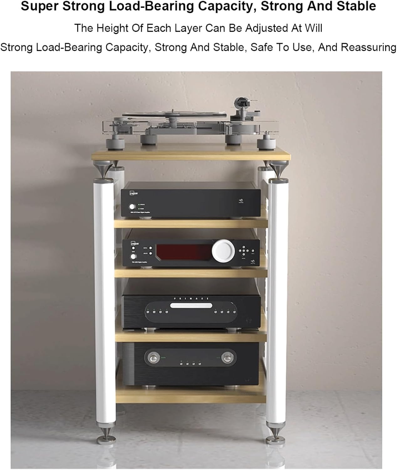 XMFBSY Medios Audio-Video Shelving Media Stand with Adjustable Shelves Audio Rack Tower Stereo Cabinet Entertainment Component HiFi Stand for Living Recording Room Organizer(Black