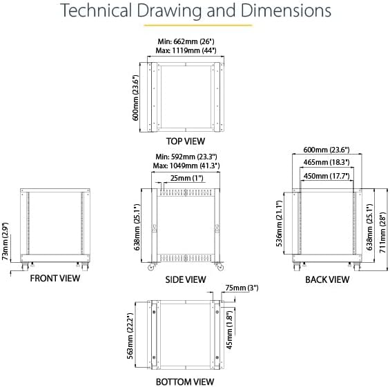 StarTech.com 4-Post 12U Mobile Open Frame Server Rack