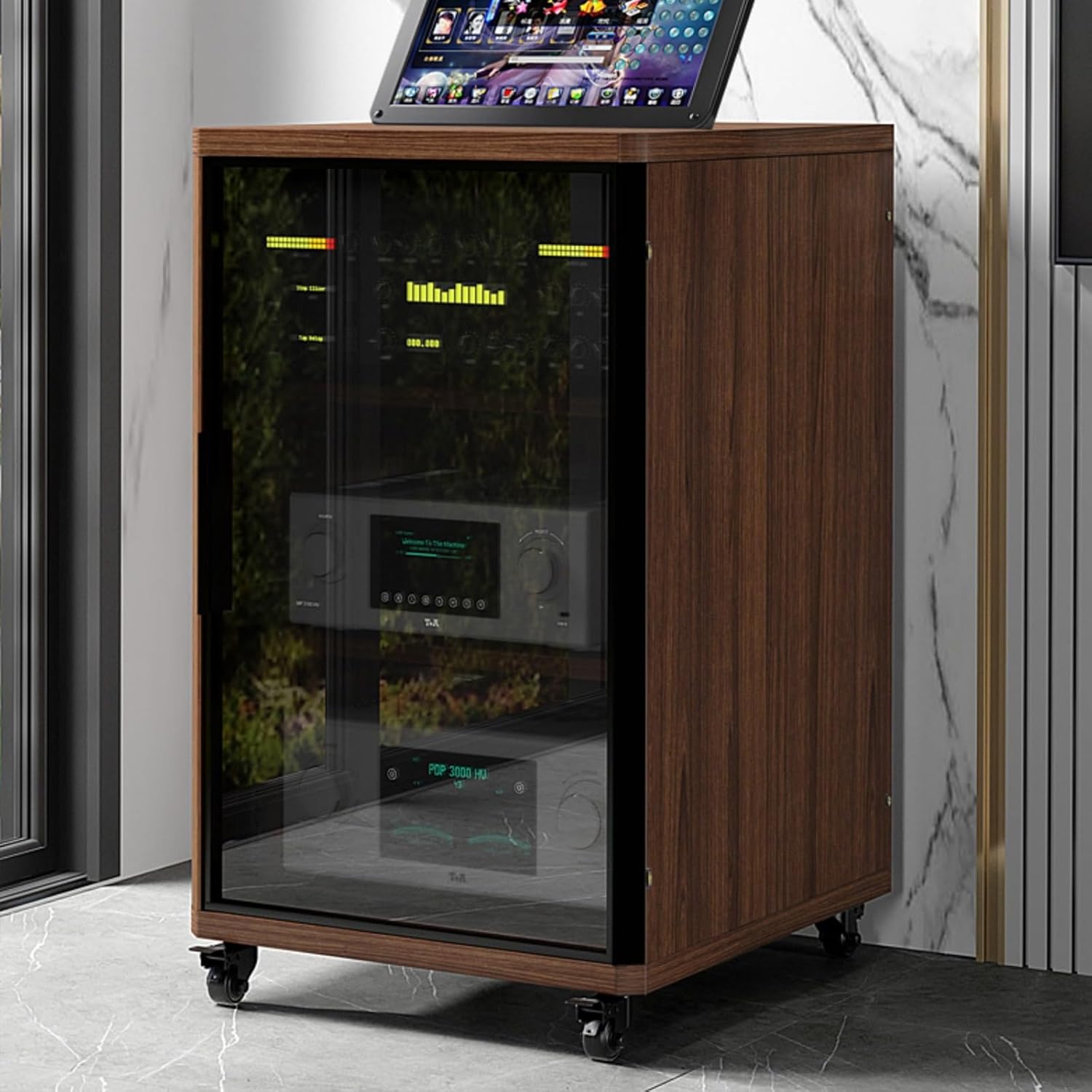 TUPAFJU Av/Stereo/Media Component Glass Cabinet