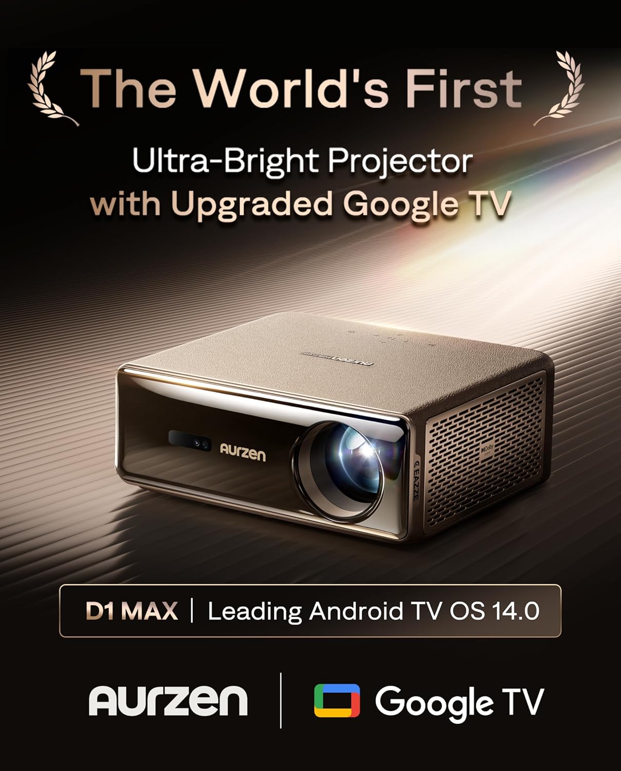 Aurzen EAZZE D1 MAX Upgraded Google TV Smart Projector 4K Supported