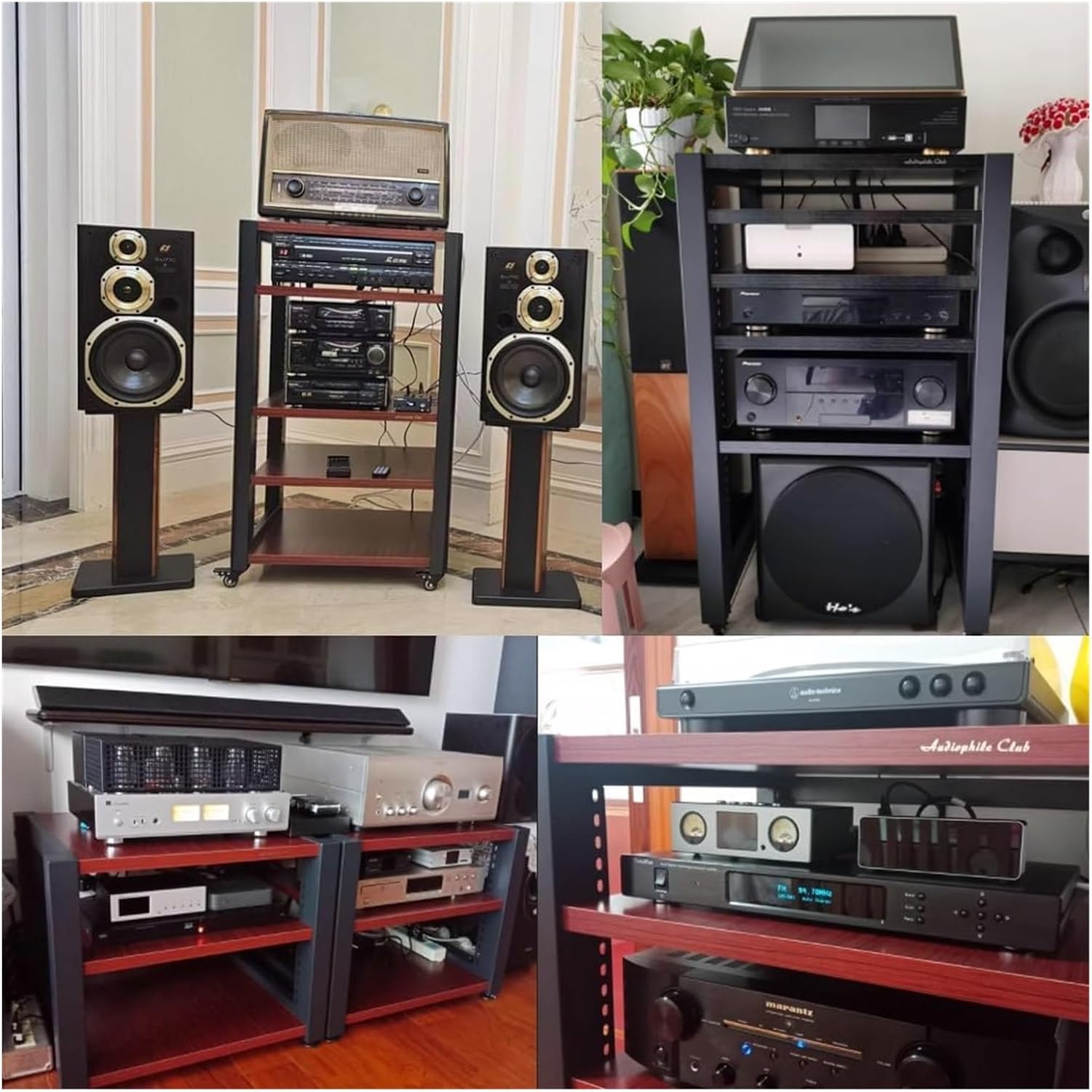 Heavy-Duty Adjustable HiFi Audio Rack with Wheels - Multifunctional Media Cabinet for Stereo Components