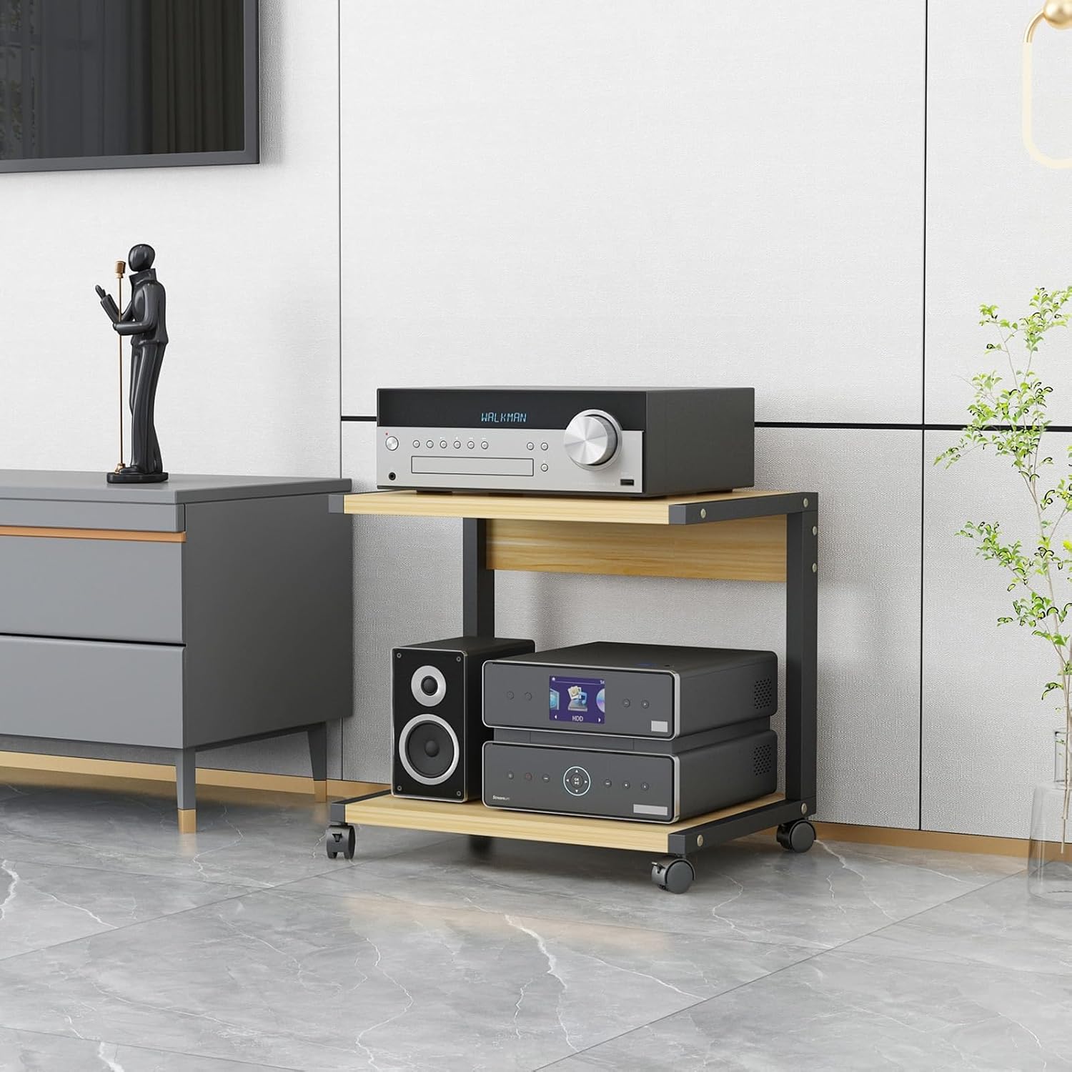 2-Tier Movable Media Stand Multi-Function Open Storage Shelf for DVD Player/TV Boxe/Game Consoles/TV Accessories