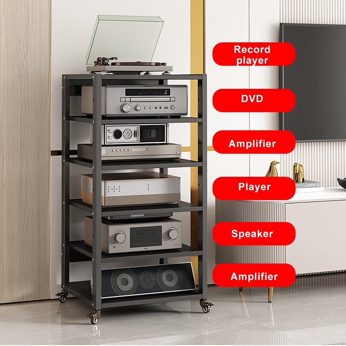 Stereo Cabinet Media Stand with Drawer