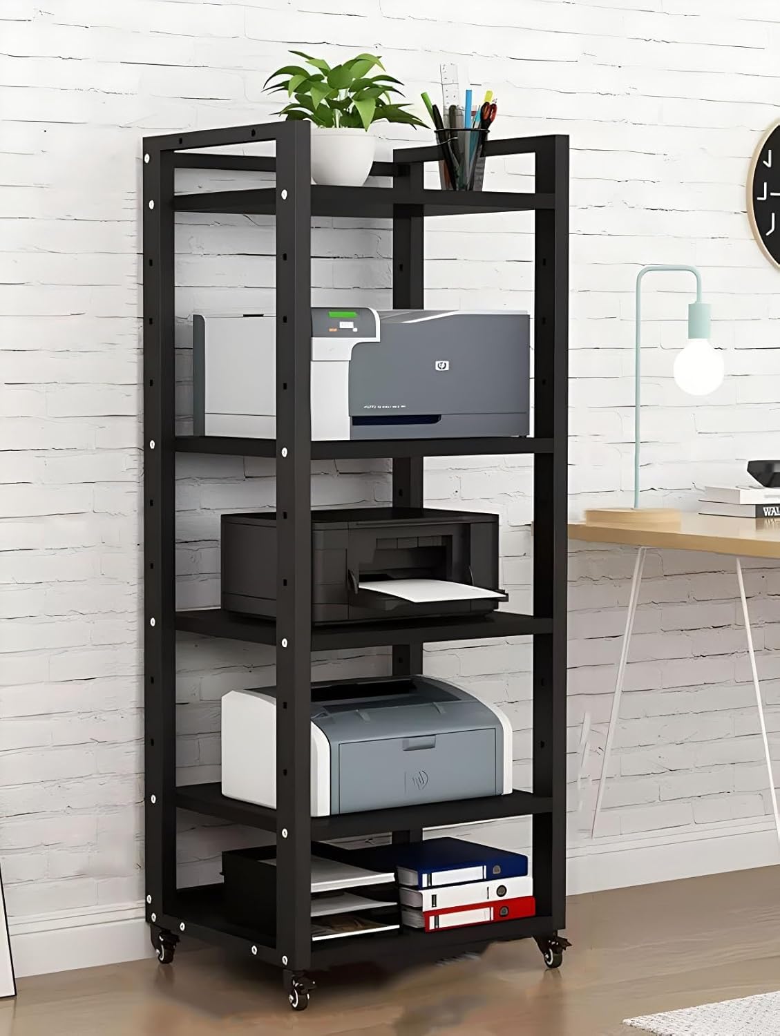 SRNSAEB 4/5/6/7 -Tier Movable AV Media Stand CD Player Stand Stereo Component Cabinet with Height Adjustable Wooden Shelf for Home/Office/Theater