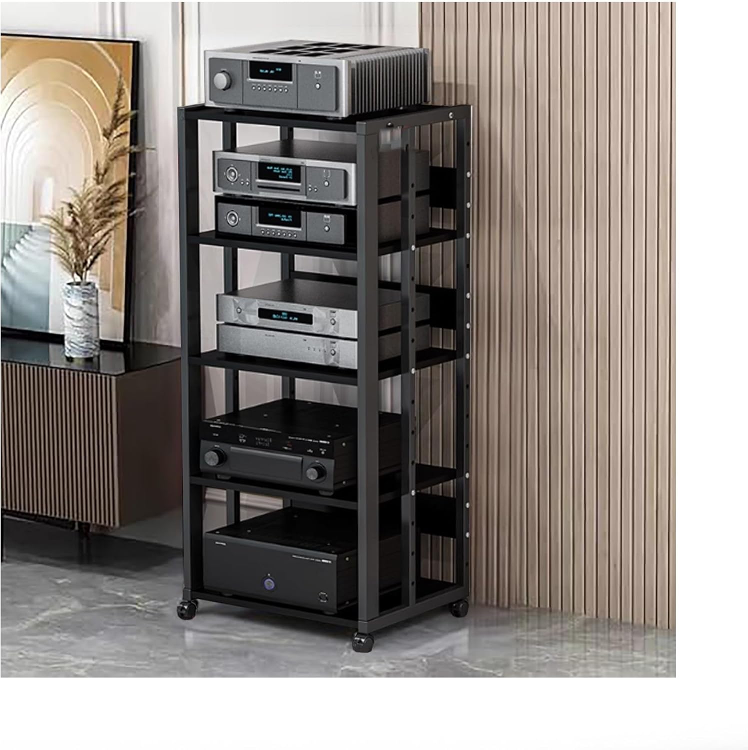 Modern AV Media Stand - Audio-Video Shelving Unit with Open Storage