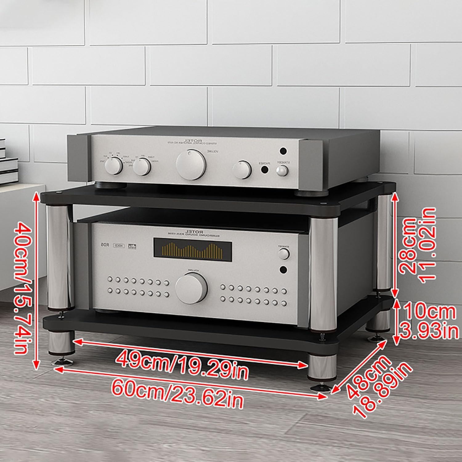 Audio Rack Portable Media Storage Rack Rack Audio Tower with Shelves AV Media Stand Corner Shelf DVD Display Cabinet High Amplifier Rack Shelf/Audio-video Shelving for Living Room.(Red