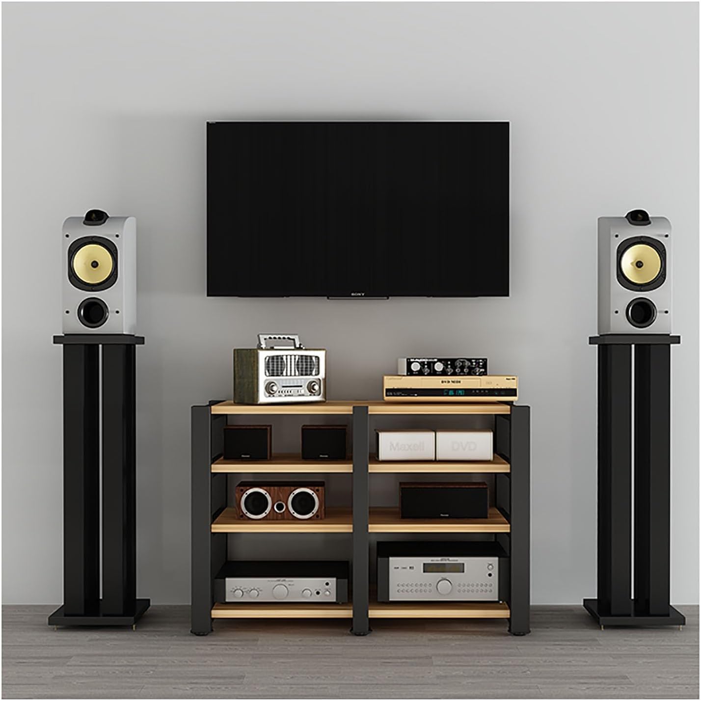 White Audio Rack with Storage - Floor-Standing Audio Tower with Shelves