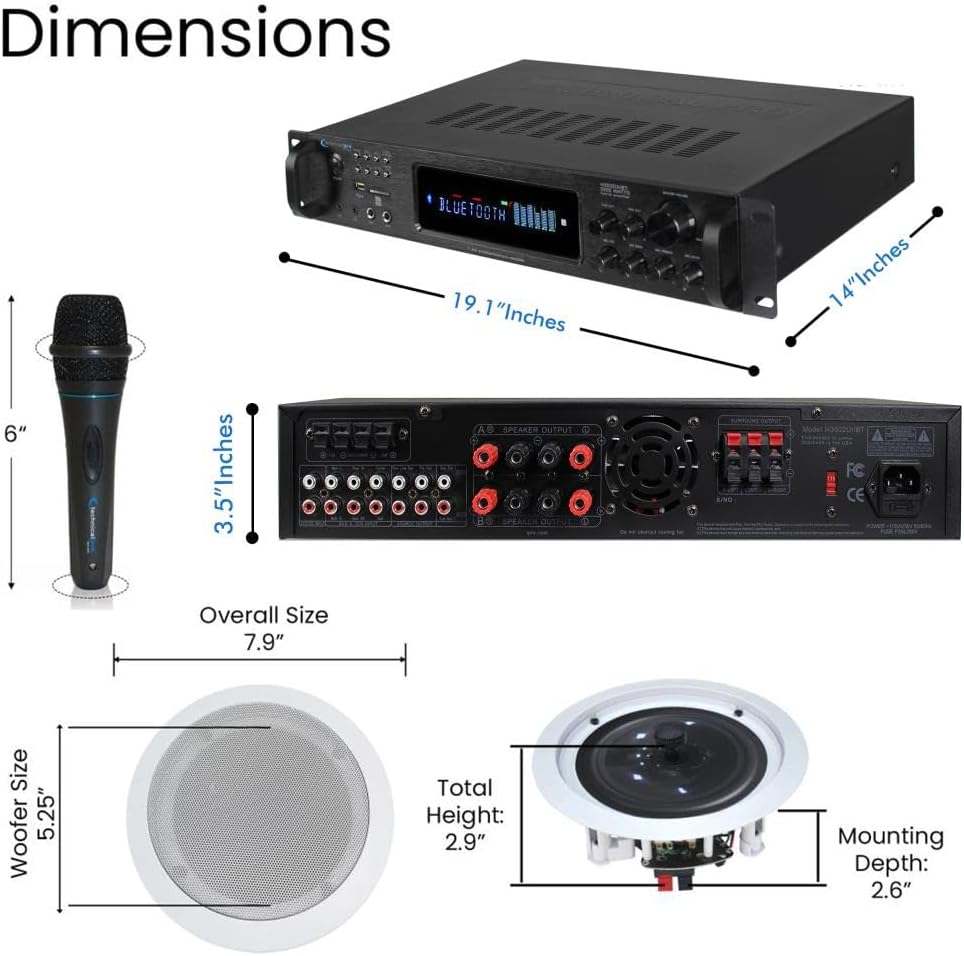 Vaiyer Framed Ceiling Speakers Kit 8X 5.25 175W Flush Mount Ceiling Speakers