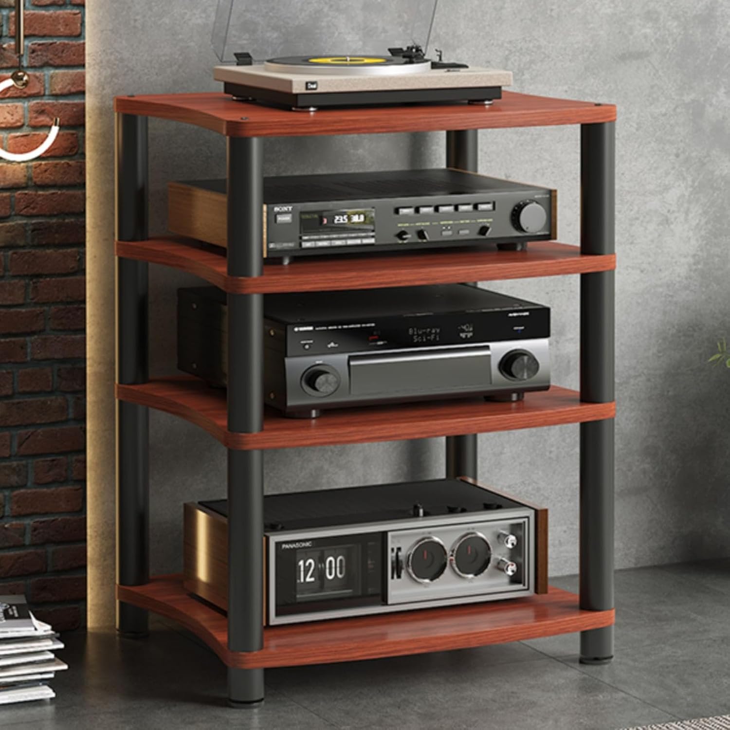 4 Tier AV Media Stand Corner Shelf Wooden Corner Shelves Component Cabinet Stereo Audio Rack Stand Tower Perfect for Home/Office/Theater