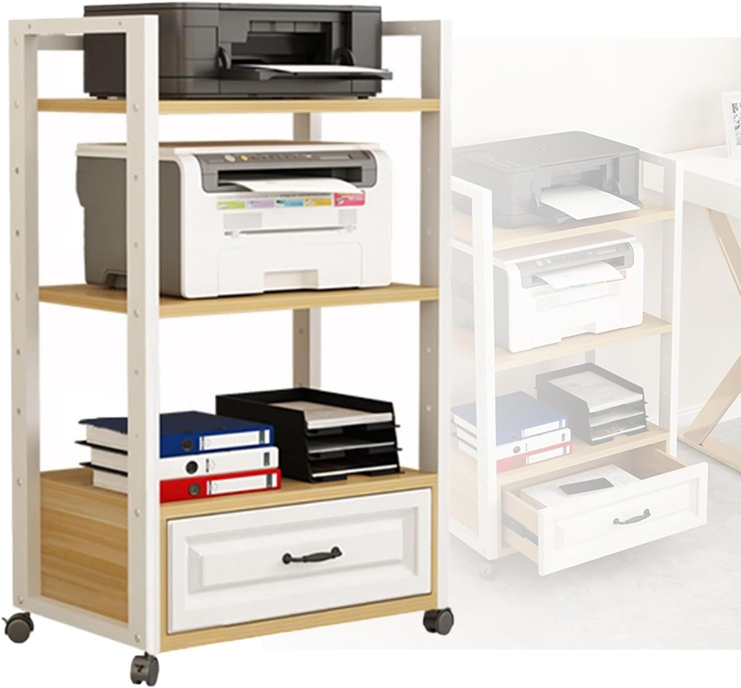 YLQFGUVWK 3-Tier Removable AV Media Stand with Drawer Office Printer Stand