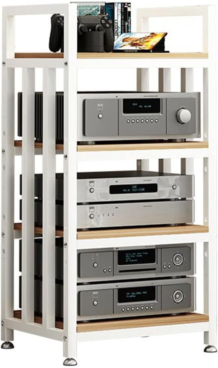 4-Tier Audio Stand Wooden Corner Shelf AV Media Stand CD Players Stand Stereo Component Cabinet Multi-Function Open Storage Rack for Home/Office/Theater