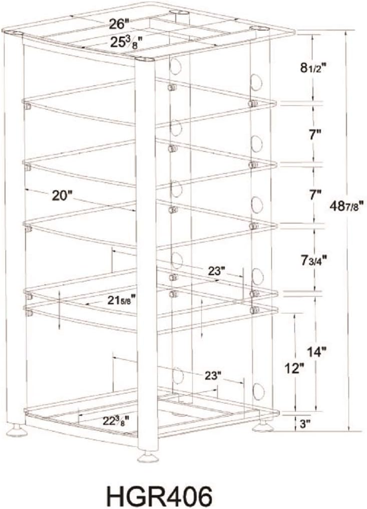 VTI HGR406BF - 6 Shelf Audio Rack in Black Frame and Frosted Glass.