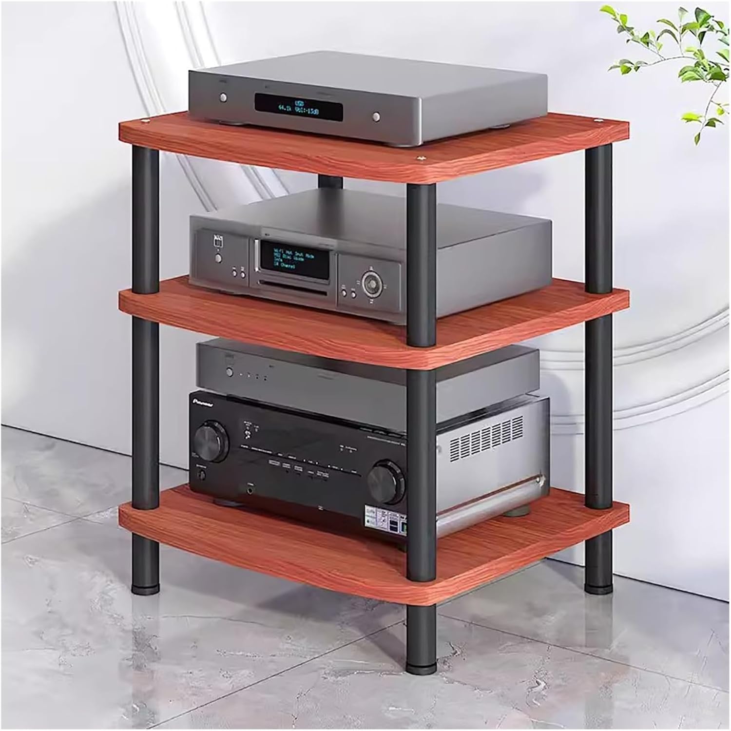 UYCVT HiFi Stand - 3/4/2 Shelf Audio Rack Freestanding Media Cabinet for Bedroom & Office Stereo Components Storage Adjustable HiFi Furniture Entertainment Center -Brown-H 66.5cm(26in)