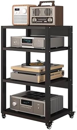 USZWBY HiFi Racksheavy Duty 2 Tier Audio Rack Cabinet with Wheels Entertainment Stereo Components Stand for Audio Video Media Av Shelf Tower Racks and Stands(H 90Cm-4 Tier)