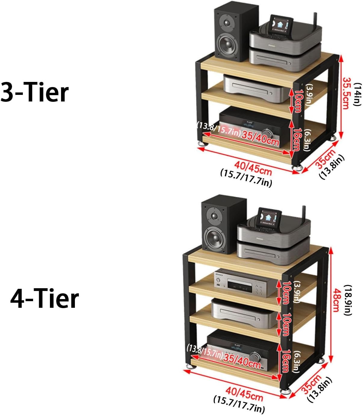 AV Media Cabinet Stand Audio/Video Component Cabinet Stereo Rack Audio Tower Wooden Shelf