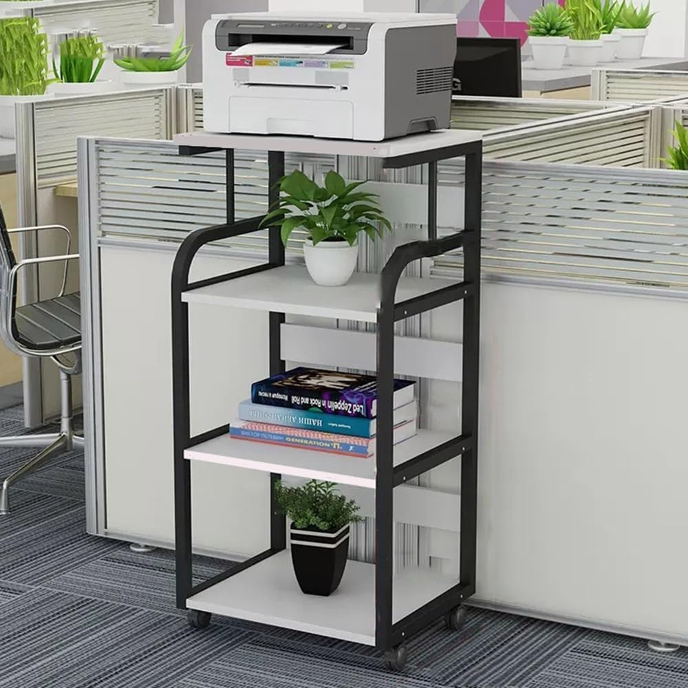 NILZA AV Media Stand CD Player Stand Corner Stereo Rack Corner 3 4 Tier Audio Cabinet TV Stand Media Storage Cabinet With Brake Wheel Audio Storage Shelves For Theater Recording Room(Black+White